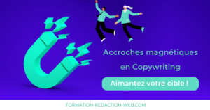 Des internautes attirés par un aimant représentant les accroches en copywriting.