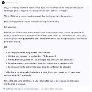 Capture d'écran de la structure généré par l'IA Gemini 1.5 Pro