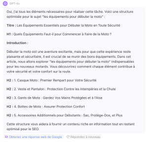 Capture d'écran de la structure générée par l'IA Chat GPT 4o