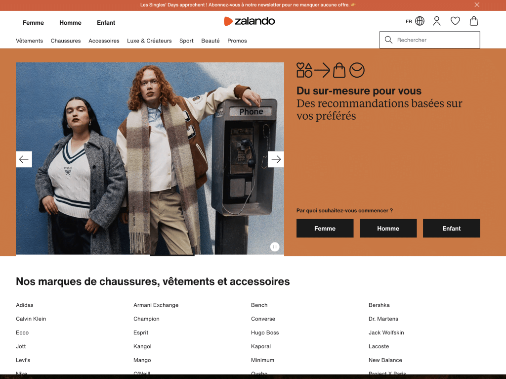 page d'accueil Zalando site e-commerce