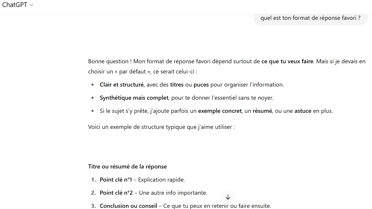 réponse de ChatGPT en liste à puces